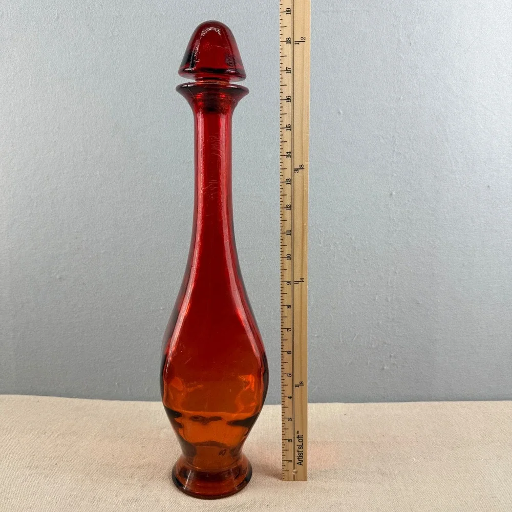 Vintage‎ Amberina Glass Genie Bottle Decanter MCM Spanish Flashed 19